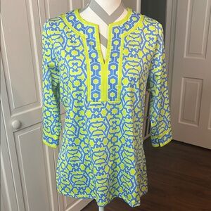 Gretchen Scott Designs Blue and Yellow Geometric Tunic